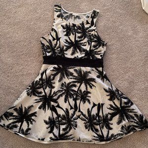 Women's Black and White Tropical Skater Dress